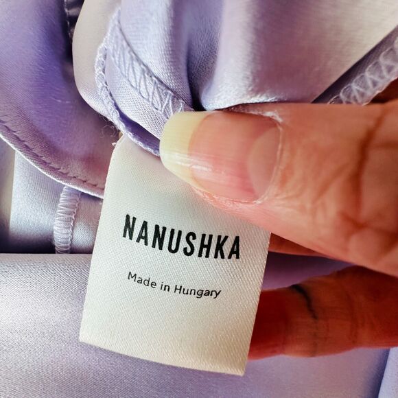 Nanushka Lilac Siwa Tech Satin Wrap Dress Asymmetrica V-Neck Concealed Snap S - Picture 10 of 16